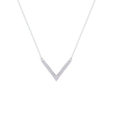 Asfour Crystal Chain Necklace With V Shape Pendant In 925 Sterling Silver-ND0456
